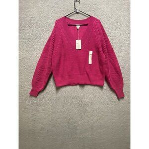 A New Day Women's Size M Long Sleeve V Neck Sweater Pink New